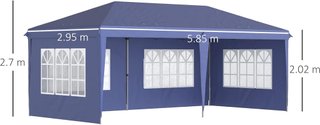 Gazebo 6X3 M regolabile in altezza, gazebo da giardino pieghevole con finestre, pareti rimovibili e borsa da trasporto, in acciaio e poliestere, blu