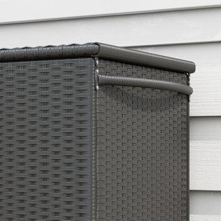 Baúl De Jardín En Rattan PE Con Ruedas, Caja Contenedora De Exterior Con Pistón Neumático Y Asa Lateral, Volumen 316L, 121X57X67Cm, Negro