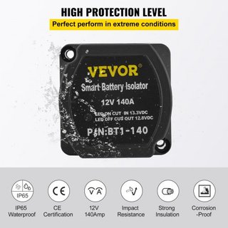 Kit de Relé de Carga Dividida, 2m 12V, Kit de Aislador de Doble Batería Automático con Relé de Sensado de Voltaje de 140AMP VSR, Compatible con RV, Marina, Coche, Vehículo, Camión, Caravana, Campe...