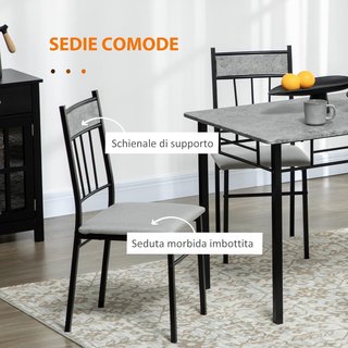 Set tavolo e sedie 5 pezzi, tavolo da pranzo rettangolare in metallo e MDF e 4 sedie con seduta imbottita in schiuma e poliestere