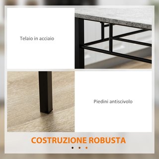 Set tavolo e sedie 5 pezzi, tavolo da pranzo rettangolare in metallo e MDF e 4 sedie con seduta imbottita in schiuma e poliestere