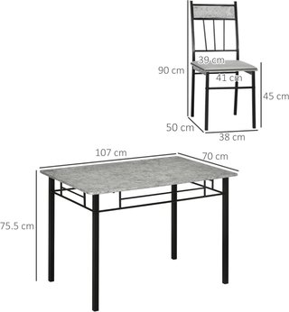 Set tavolo e sedie 5 pezzi, tavolo da pranzo rettangolare in metallo e MDF e 4 sedie con seduta imbottita in schiuma e poliestere