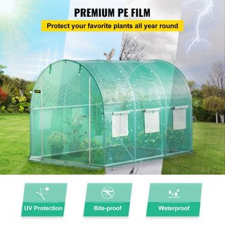 Invernadero de túnel portátil, 304.8 x 213.4 x 213.4 cm Casa caliente para plantas con arcos de acero galvanizado, 1 viga superior, postes diagonales, puerta con cremallera y 6 ventanas enrollable...