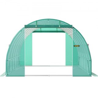 Invernadero de túnel portátil, 609.6 x 304.8 x 213.4 cm Casa caliente para plantas con arcos de acero galvanizado, 3 vigas superiores, 4 postes diagonales, 2 puertas con cremallera y 12 ventanas e...