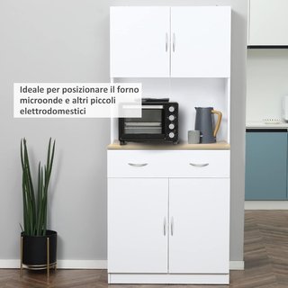 Mobile da Cucina Alto 180Cm Con Armadi a 2 Ante e Cassetto, Credenza Alta in Legno Con Ripiani Regolabili, per Cucina, Sala da Pranzo e Soggiorno, 80X40X180 Cm, Bianco