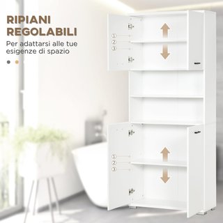 Mueble de Baño Moderno Con 2 Armarios Con Puertas Y 2 Estantes Abiertos, en Aglomerado, 80X33.5X190 Cm, Blanco