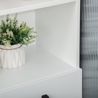 Mueble de Baño Moderno Con 2 Armarios Con Puertas Y 2 Estantes Abiertos, en Aglomerado, 80X33.5X190 Cm, Blanco