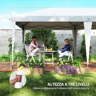 Gazebo Pieghevole 6X3 Pop up con Altezza Regolabile su 3 Livelli e Borsa di Trasporto, Gazebo da Esterno Resistente in Acciaio e Tessuto Oxford, per Giardino, Feste, Campeggio, Bianco