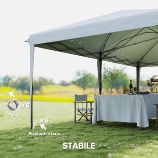 Gazebo Pieghevole 6X3 Pop up con Altezza Regolabile su 3 Livelli e Borsa di Trasporto, Gazebo da Esterno Resistente in Acciaio e Tessuto Oxford, per Giardino, Feste, Campeggio, Bianco