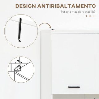 Mueble de Baño de Aglomerado Blanco Con 2 Armarios Con Puertas Y 2 Estantes Abiertos, Diseño Antivuelco, 80X33.5X190 Cm