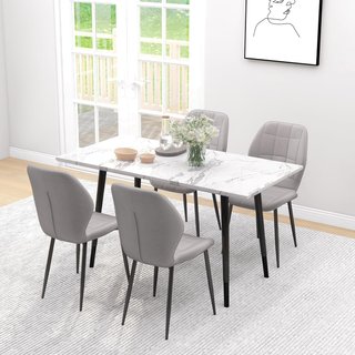 Set di 4 sedie moderne da pranzo, sedie da cucina e soggiorno con rivestimento in flanella e gambe in acciaio, grigio