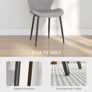 Set di 4 sedie moderne da pranzo, sedie da cucina e soggiorno con rivestimento in flanella e gambe in acciaio, grigio