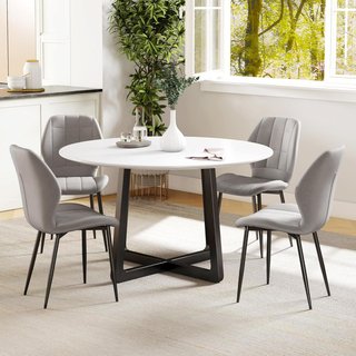 Set di 4 sedie moderne da pranzo, sedie da cucina e soggiorno con rivestimento in flanella e gambe in acciaio, grigio