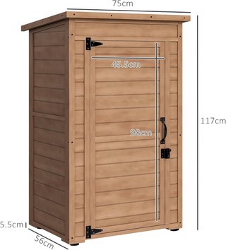 Armario Exterior Con Estante Regulable Y Techo Inclinado, Armario De Jardín De Madera Con Cerradura, 75X56X117Cm, Marrón