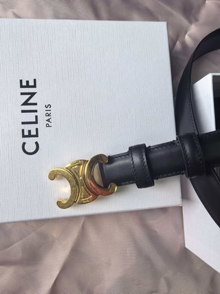 Cintura Celine Nera con Fibbia Dorata Triomphe