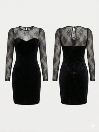 Vestido Mango Preto Renda M