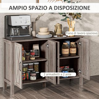 Mobile da Cucina Stile Rustico con 2 Ripiani Regolabili, Credenza Buffet per TV fino a 55 Pollici con 4 Ante in Legno, 120X37X75 Cm, Grigio
