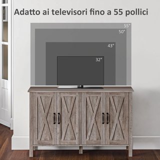 Mobile da Cucina Stile Rustico con 2 Ripiani Regolabili, Credenza Buffet per TV fino a 55 Pollici con 4 Ante in Legno, 120X37X75 Cm, Grigio