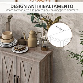 Mobile da Cucina Stile Rustico con 2 Ripiani Regolabili, Credenza Buffet per TV fino a 55 Pollici con 4 Ante in Legno, 120X37X75 Cm, Grigio