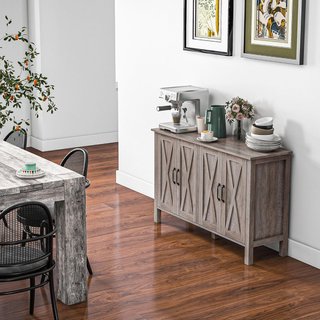 Mobile da Cucina Stile Rustico con 2 Ripiani Regolabili, Credenza Buffet per TV fino a 55 Pollici con 4 Ante in Legno, 120X37X75 Cm, Grigio
