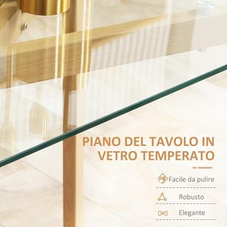 Tavolo Rettangolare per 4 Persone Max, Tavolo da Pranzo in Vetro Temperato e Acciaio, per Cucina, Sala da Pranzo e Soggiorno, 120X60X76 Cm