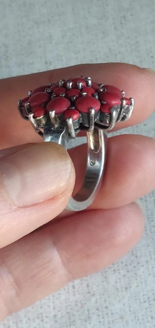 Anillo Vintage Plata 925 y Coral Rojo