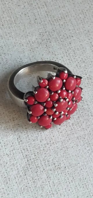 Anillo Vintage Plata 925 y Coral Rojo