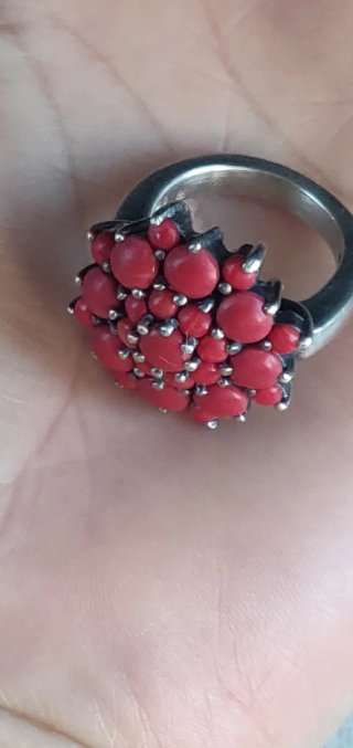 Anillo Vintage Plata 925 y Coral Rojo