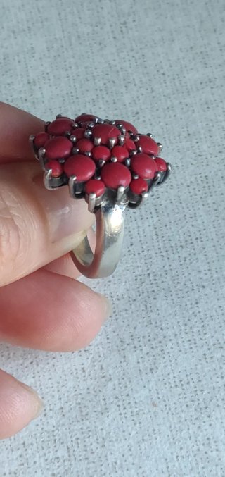 Anillo Vintage Plata 925 y Coral Rojo