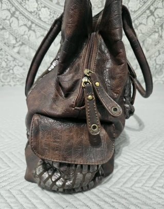 Bolsos Vintage Piel Marrón y Plateado