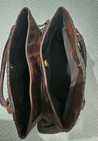 Bolsos Vintage Piel Marrón y Plateado