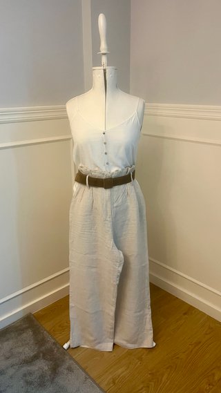 Pantalones Zara Beige Pierna Ancha Tiro Alto