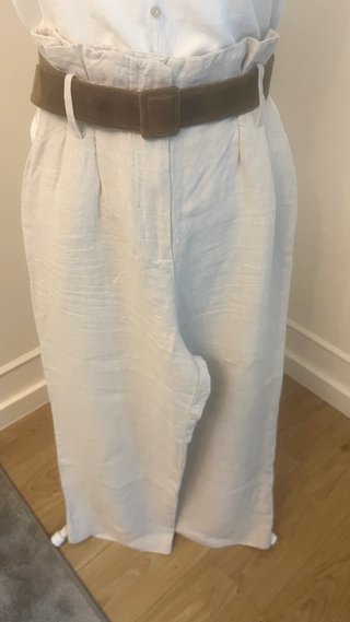 Pantalones Zara Beige Pierna Ancha Tiro Alto