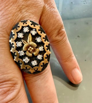 Anello Argento 925 Vittoriano Oro Zirconi