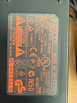 Cargador Original Sony AC-FX150 (9.5V) • NUEVO