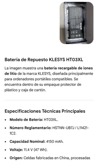 Batería Portátil Klesys HT03XL Li-ion