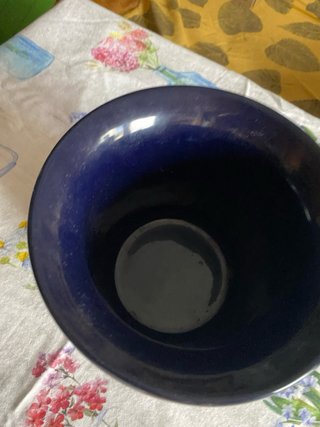 Macetero porcelana azul y oro pájaros