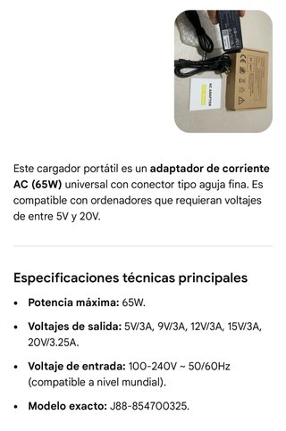 Adaptador de corriente Apex 65W