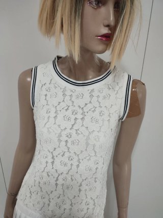Pink Studio Top Lungo Bianco Pizzo Tg S