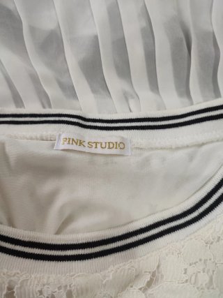 Pink Studio Top Lungo Bianco Pizzo Tg S
