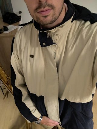 Chubasquero Cortavientos Lacoste Beige/Negro