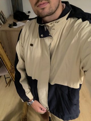 Chubasquero Cortavientos Lacoste Beige/Negro