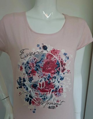 Camiseta rosa calavera de flores - Talla M