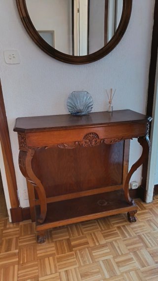 Consola recibidor madera tallada, medidas aprox.
