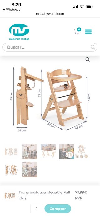 Trona evolutiva plegable de madera