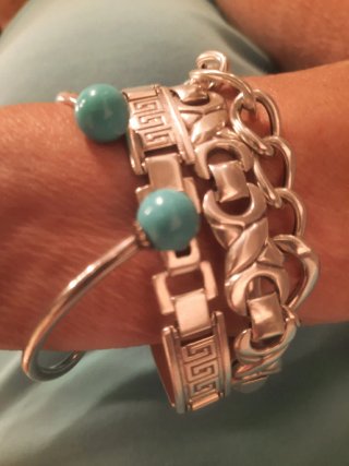 Pulsera y pendientes de plata.AZUL TURQUESA