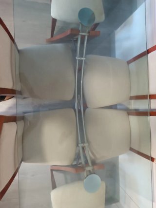 Mesa de comedor cristal y 6 sillas madera