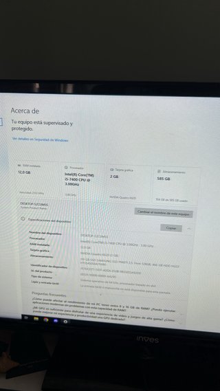PC de sobremesa core i5 12 gb ram grafica 2gb