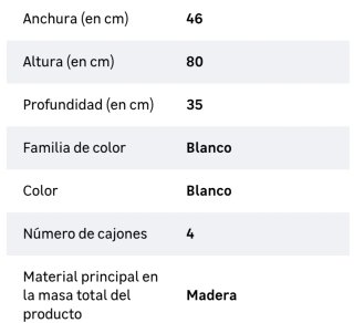 Sinfonier de Noche Berna de 4 cajones en Blanco