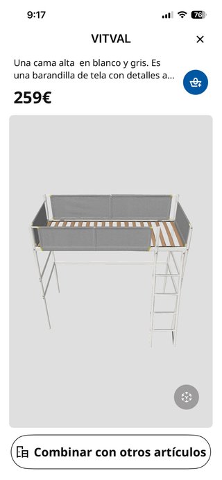 Cama alta VITVAL gris y blanco
